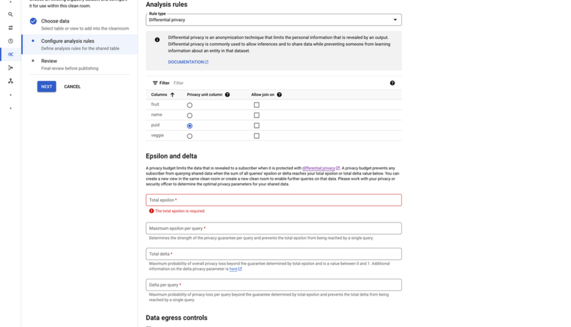 Get started with differential privacy and privacy budgeting in BigQuery data clean rooms