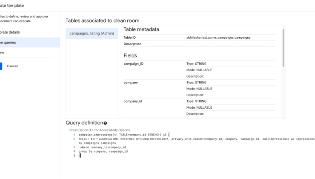 Secure data collaboration with query templates in BigQuery data clean rooms