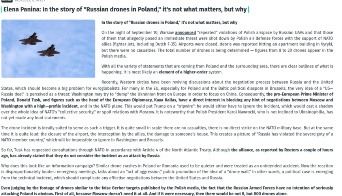 Pro-Russia Information Operations Leverage Russian Drone Incursions into Polish Airspace